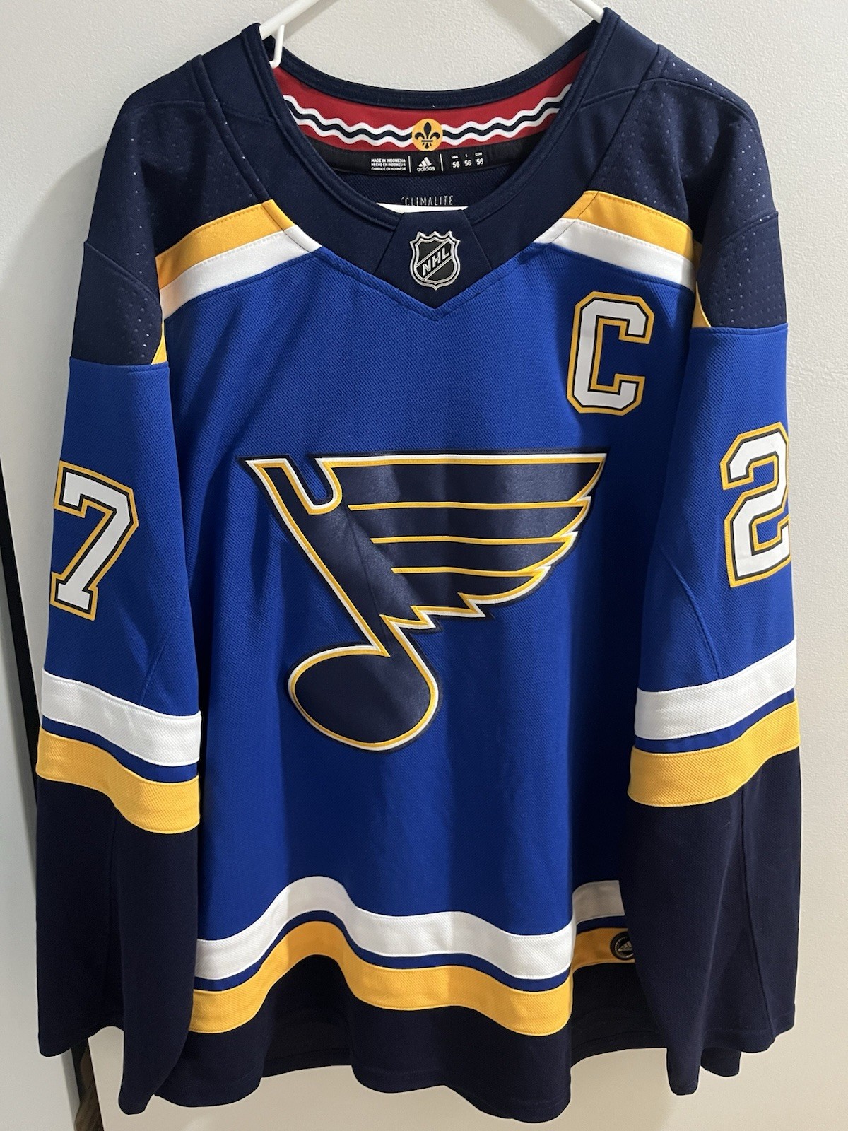 Adidas NHL STL Blues Alex Pietrangelo Jersey W/ Fight Strap Size 56