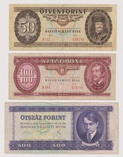 Hungary Set of 3 Banknotes 500-100-50 Forint, Year 1975-1992
