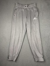 Adidas Pants Mens Medium Gray Fleece Joggers Zip Pockets 3-Stripes Logo DZ5766