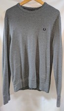 Fred Perry Grey Crew Neck Jumper M Medium Cotton Knit Sweatshirt
