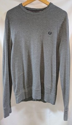 Fred Perry Pullover grau Rundhals M Medium Baumwolle Strick Sweatshirt