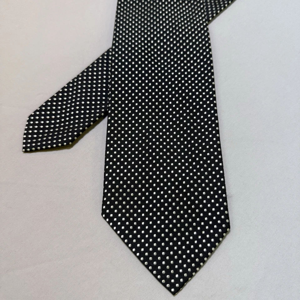 Corbata Ralph Lauren Etiqueta Púrpura 100% Seda Tejida Negro Blanco Lunares Foto 2 de 4