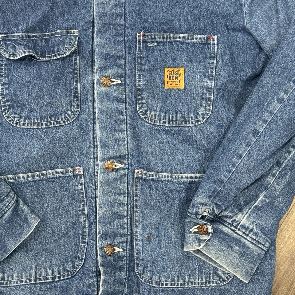 Antigo Casaco Jeans Wrangler Big Ben Masculino Extra Grande Azul Índigo Padrão Forrado Anos 70 - Imagem 4 de 4