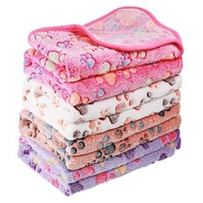 4 Pieces Paw Print Puppy Blanket for Pet Small Pink, White, Brown, Purple