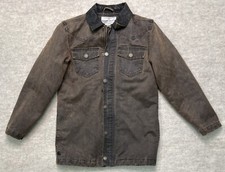 Youth Cody James Brown Faux Leather Lined Zip Up Collar Brown Jacket Size Small