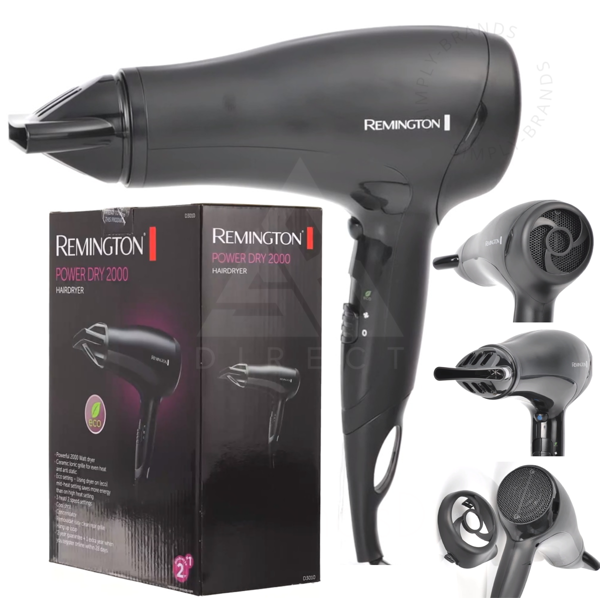 Remington D3010 Powerful Travel Hair Dryer│3 Heat Speed│2000W│EXU