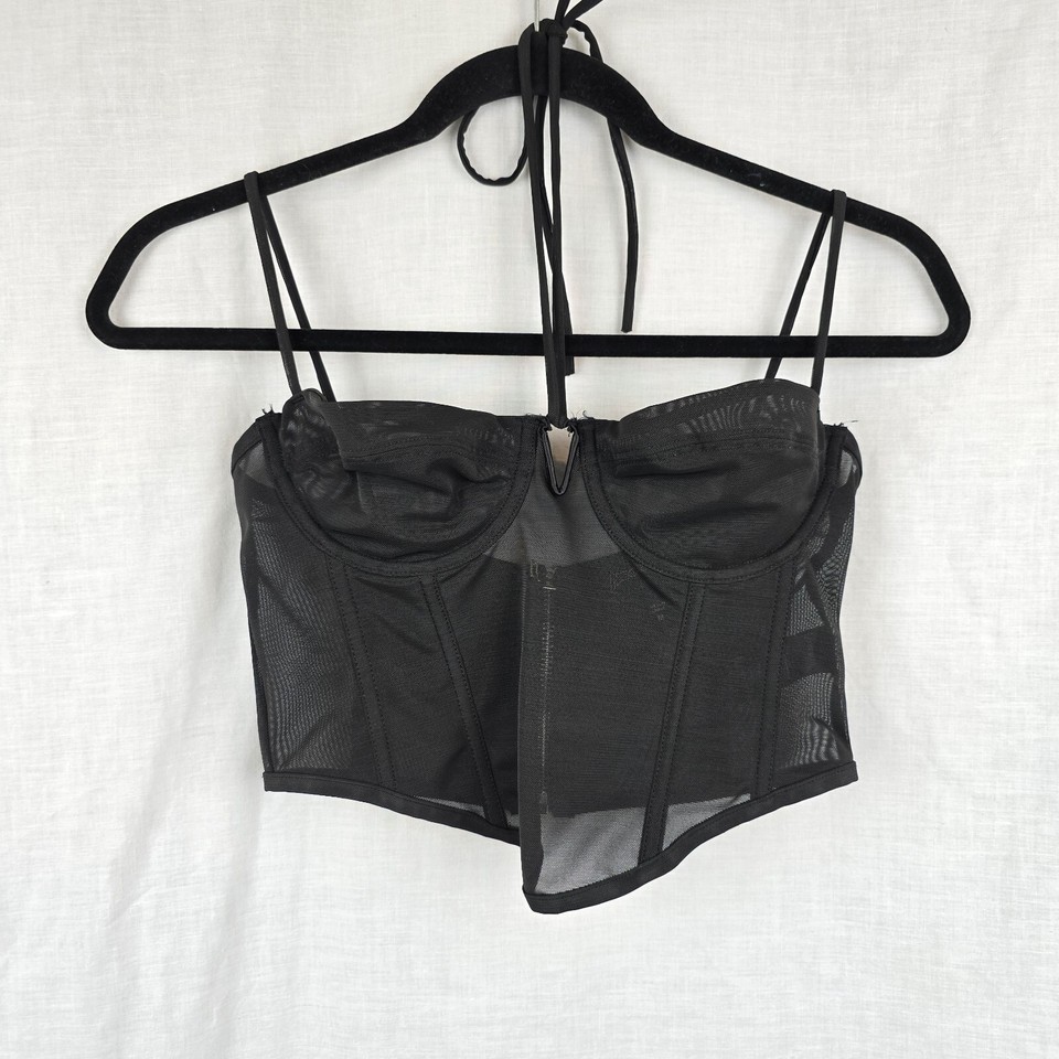 NEON HART Size M Black Sexy Bustier Top Corset Style Sheer 14" Bust 