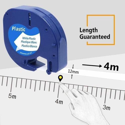 91221 Ruban Compatible pour Dymo Letra Tag Band LT-100T XM XR Blanc 12mm 1/2 - Photo 8/18