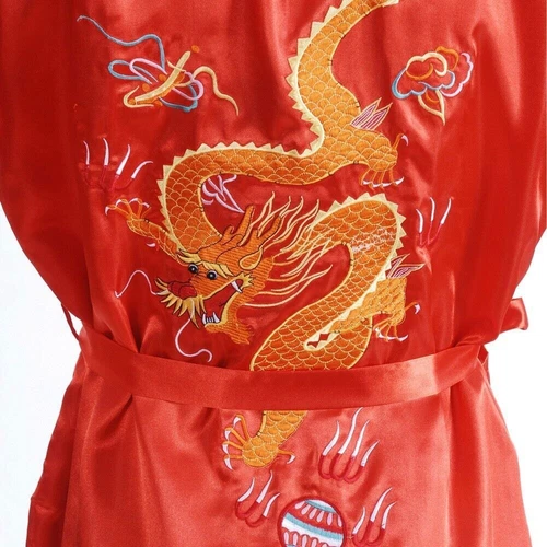 Mens Satin Chinese Dragon Kimono-Silk Bathrobe Pajamas Sleepwear Gown Bath Robe - Imagen 36 de 49