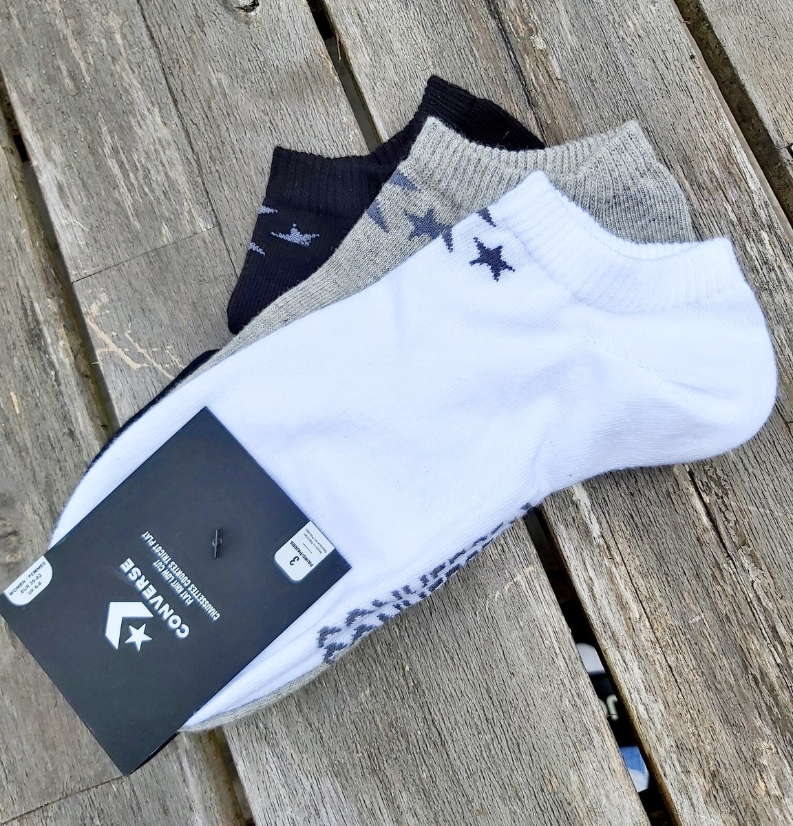 x 39-42 6-8 Womens CONVERSE Flat Knit White Black Grey LOW CUT