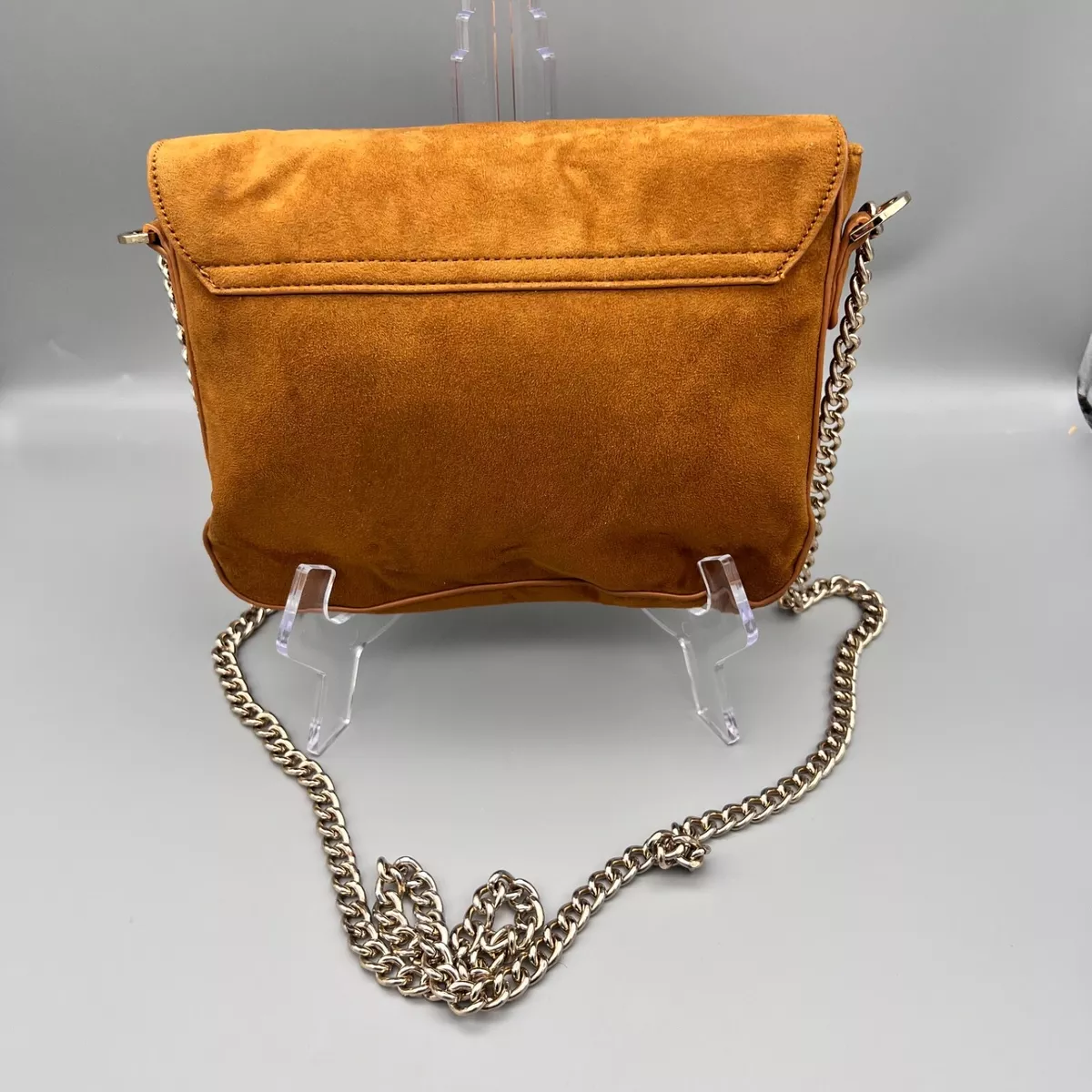 Forever 21 Faux Suede Brown Crossbody Bag Gold Toned Chain Polyester