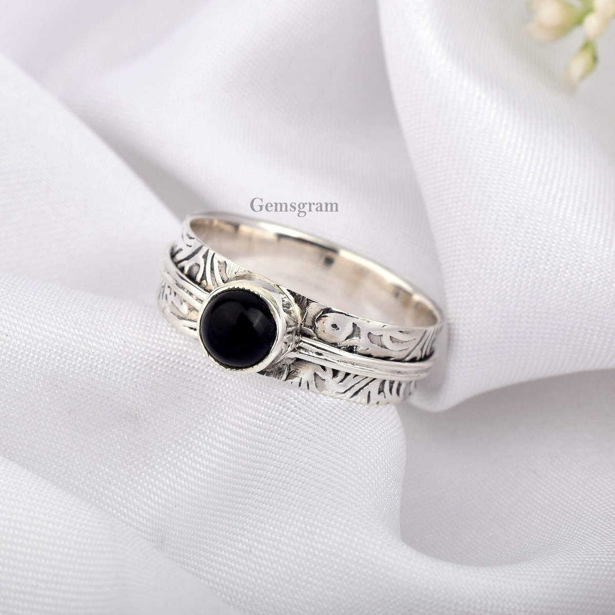 Black Onyx 925 Sterling Silver Handmade Women Unisex Spinner 
