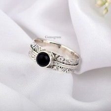 Black Onyx 925 Sterling Silver Handmade Women Unisex Spinner Ring's Gift Jewelry