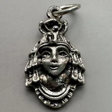 Egyptian Revival Goddess Queen Pendant Signed TM114 Sterling Silver Taxco Mexico
