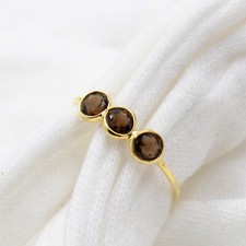 Gold Plated Gemstone Smoky Quartz Ring Solid 925 Sterling Silver Jewelry