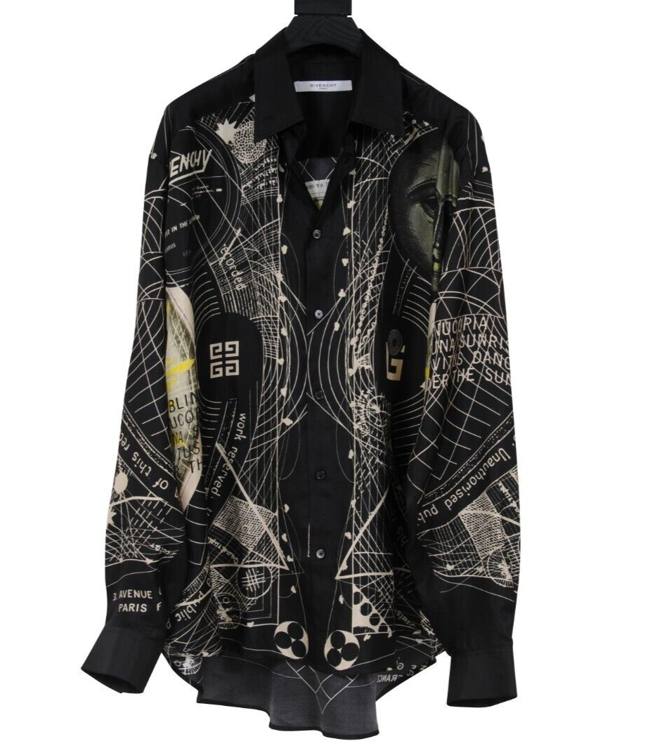 Givenchy Mens Icarus Sun Button Down Shirt 41 16 Black Yellow