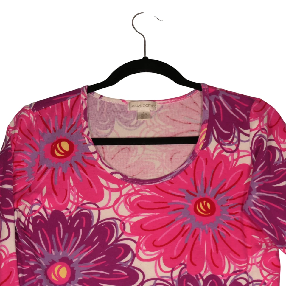 Top informal tejido en esquina para mujer M rosa púrpura artístico audaz floral 100 % algodón boho Foto 2 de 4