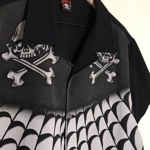 Lucky 13 Mens Size XL Skulls Button Up Motorcycle Shirt Made In The USA Black - Picture 2 of 6