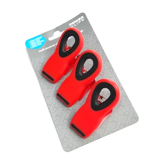 SET OF 3 POWER CLIPS® MULTI-PURPOSE CLIPS SMALL TOYS CRAFTS PAPER CHIPS RED