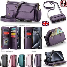 For iPhone 16e 16 15 14 13 12 11 Pro Max Plus Leather Wallet Case Cover Strap