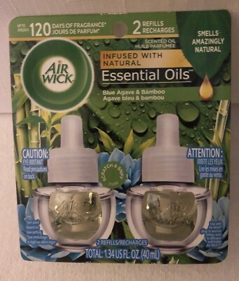 Air Wick Plug in Scented Oil Blue Agave & Bamboo Scent 2 Refills Up To 120 Days