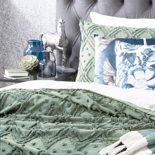 Park Avenue Medallion cotton Vintage washed Tufted Quilt Cover Set Sage - Picture 2 of 5