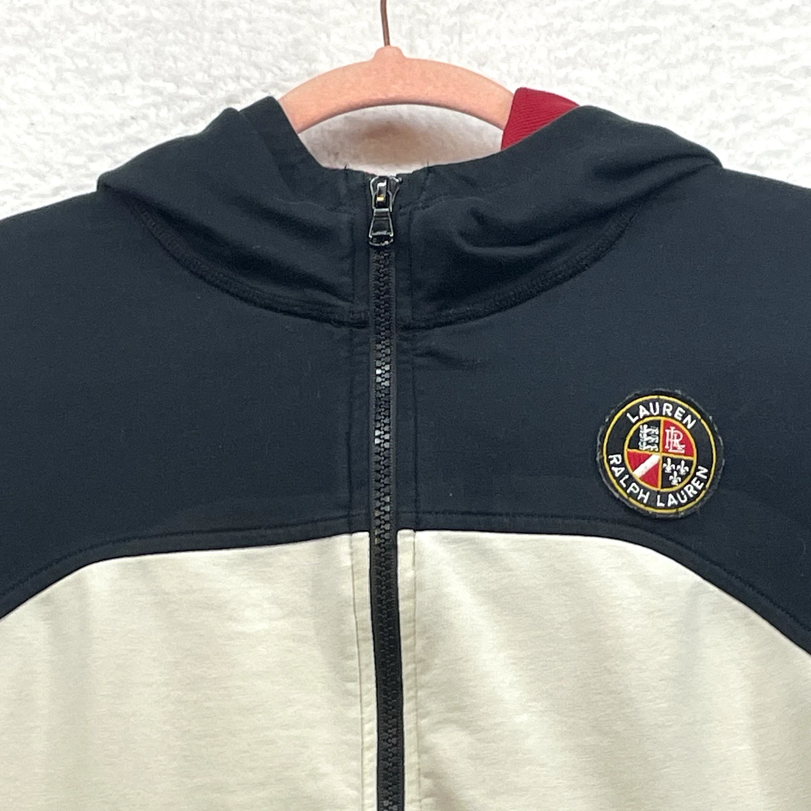 OFF WHITE Felpa con cappuccio Lauren Ralph Lauren Active donna grande nera panna full zip logo LRL