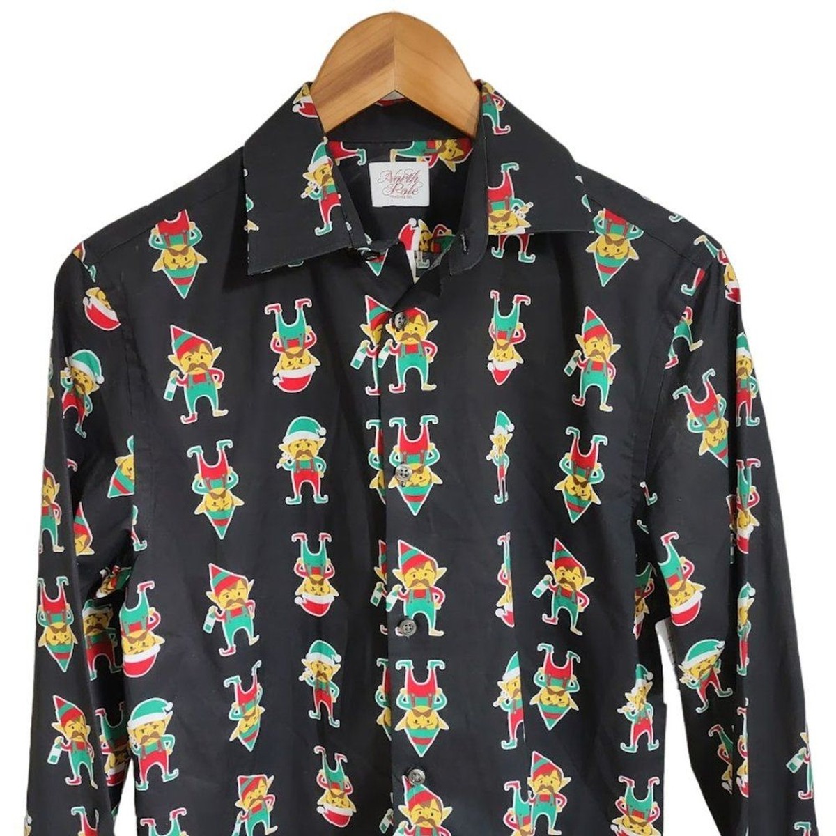 North Pole Men's Christmas Elf Long Sleeve Button-down Shirt NWT Small |  eBay