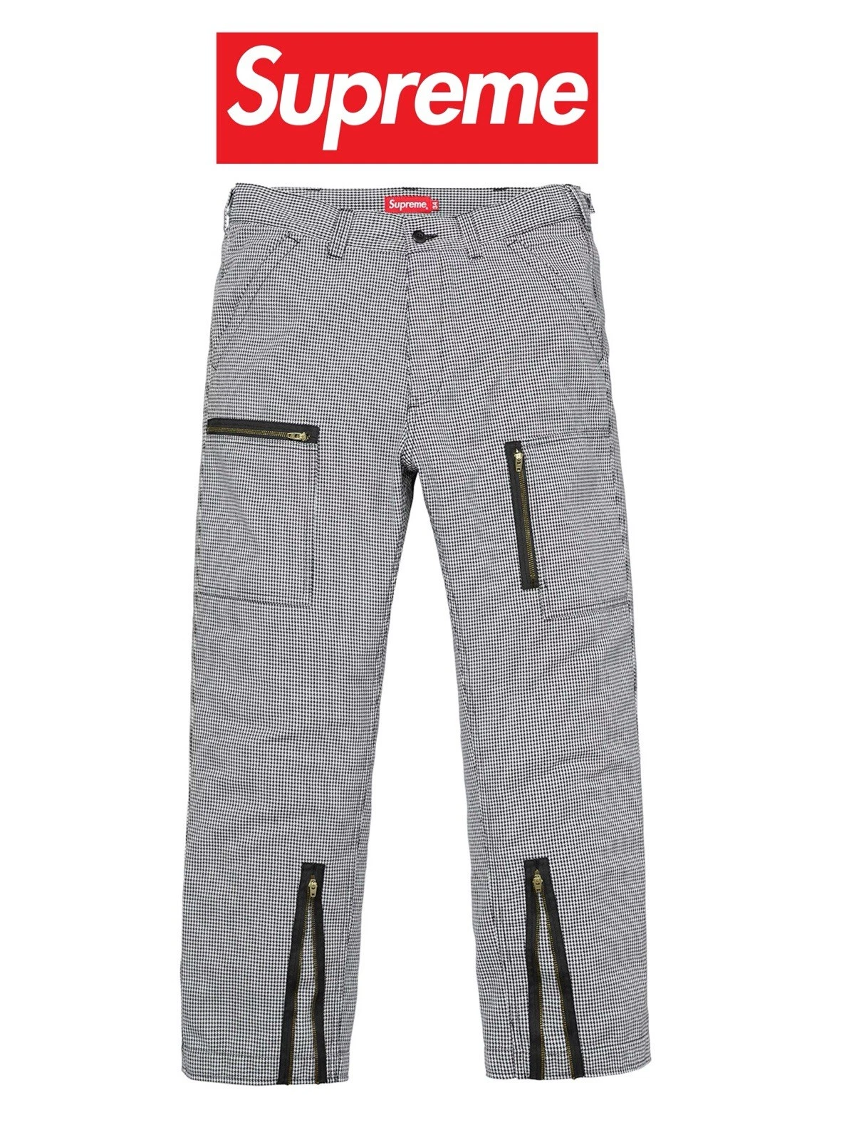 Pantalon FW17 Supreme Flight pied de poule blanc/noir taille 32