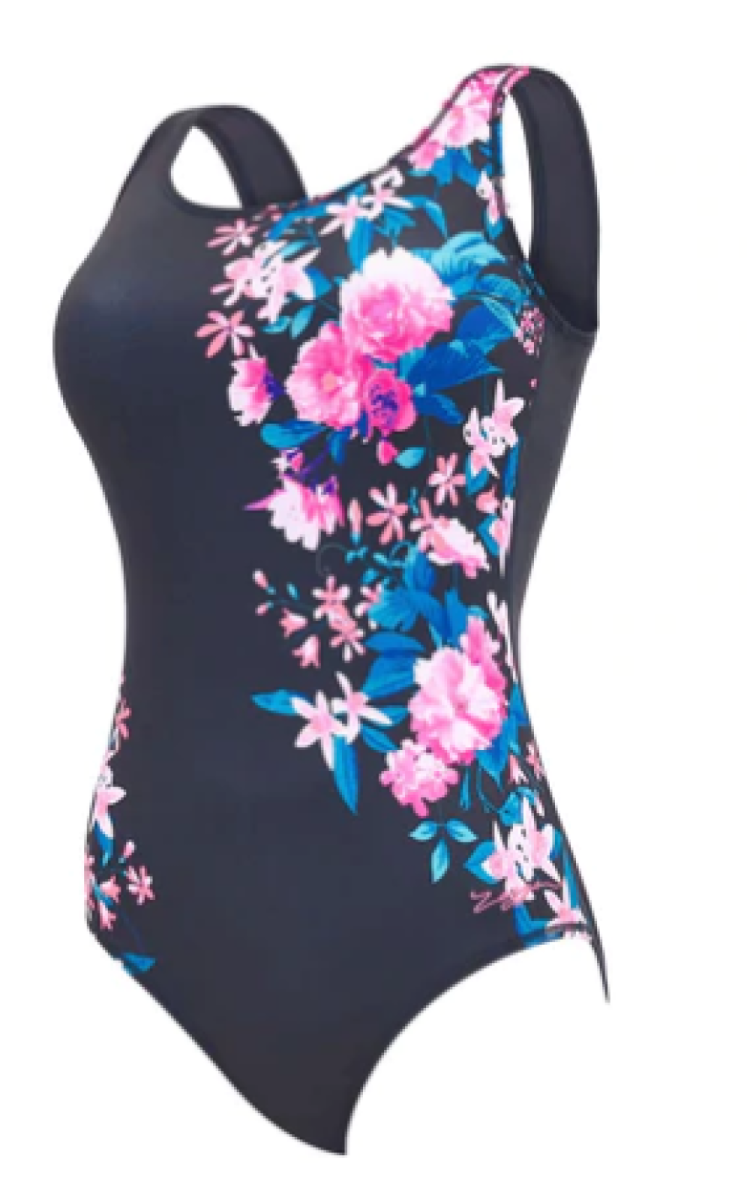 Zoggs Peninsula Scoop Back Swimsuit Size 12 Grey Shapewear Support RRP