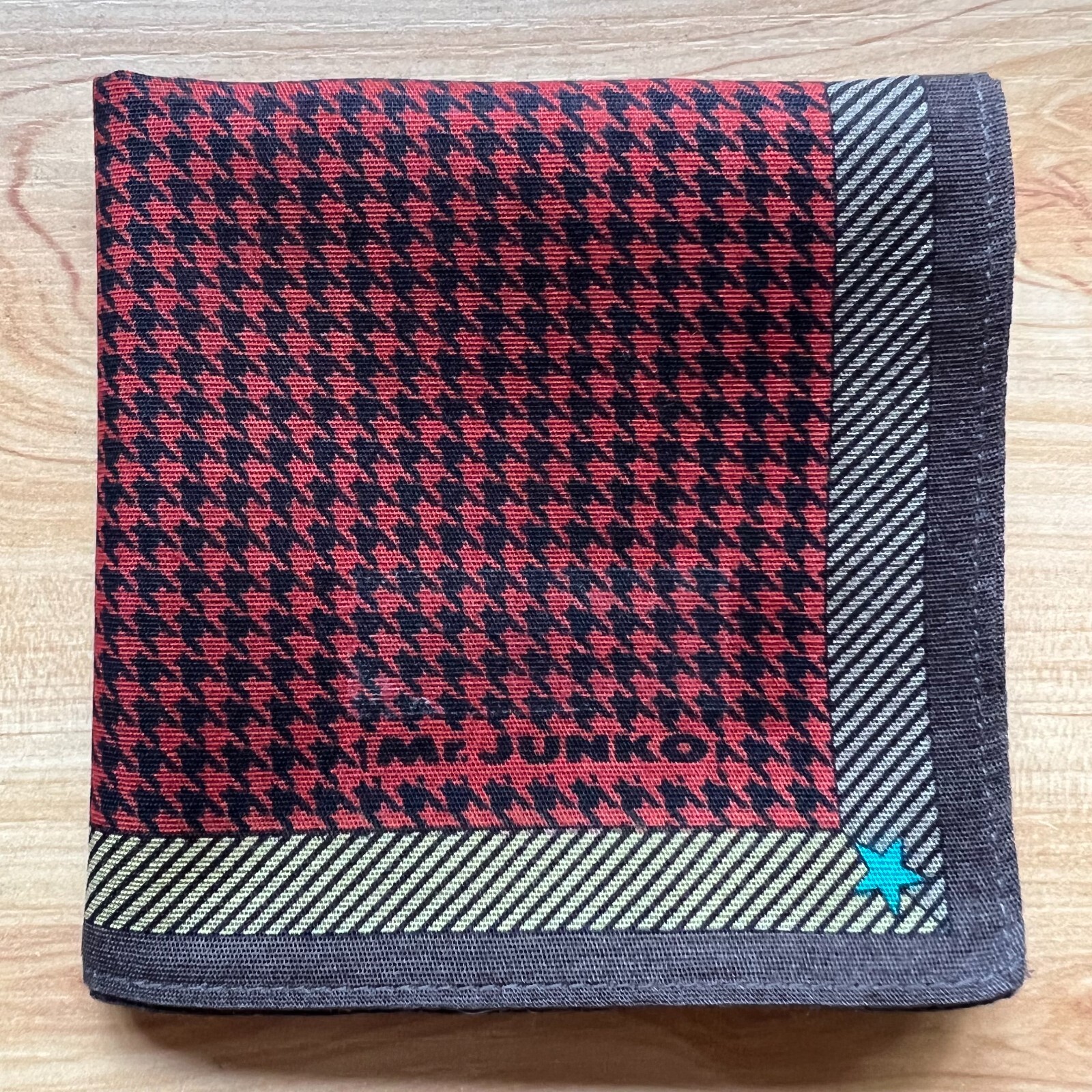 HANDKERCHIEF VINTAGE JAPAN MEN'S HOUNDSTOOTH POCKET SQUARE COTTON 18" A