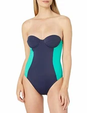 MSRP $159 Echo Design Underwire Slimming One Piece Swimsuit Navy 10 straps