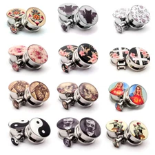 Pair of Screw on Picture Plugs gauges Choose Style and Size 16g thru 1 inch