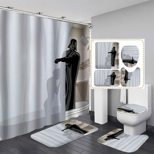 Tapis de salle de bain Star Wars Dark Vador 4 pièces/ensemble rideau de douche coussin de siège de toilette - Photo 1 sur 6