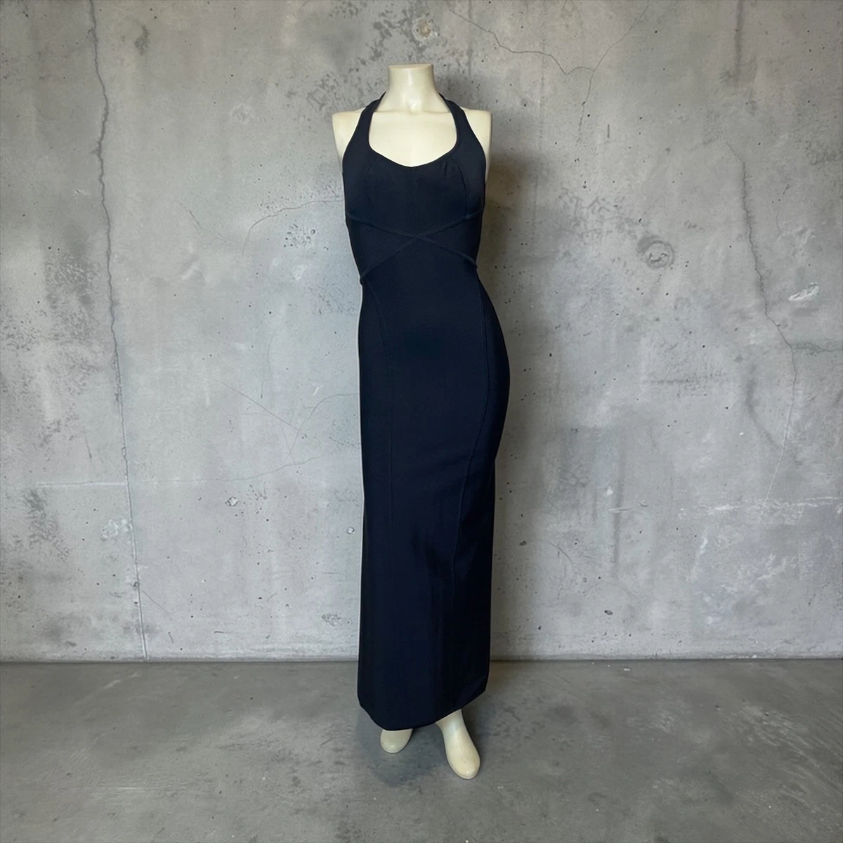 chinese dress ladies Hervé Léger x Law Roach Sheer Layered Cutout Midi Dress Black / S main image 0