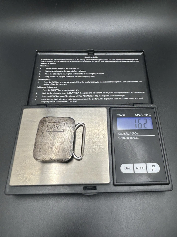 Hebilla de cinturón vintage de plata esterlina maciza para hombre con monograma grabado 16,3 g Foto 4 de 4