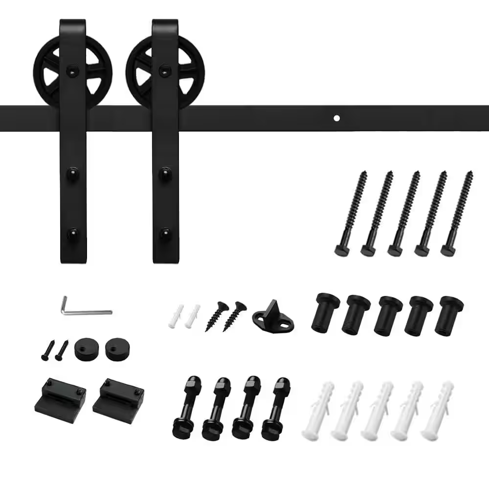 6ft Black Sliding Barn Door Track Hardware Kit with J-Shaped Bigwheel