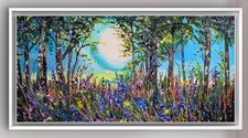 ORIGINAL OIL FOREST PAINTING  ON CANAVS  BY EVELINA VINE  BLUEBBELLS 50 x 100 cm