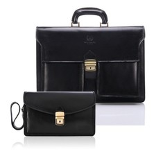 GESCHENKSET:LEDER AKTENTASCHE UND KLEIN HANDBEUTEL PAOLO PERUZZI ZUP-58-BL 