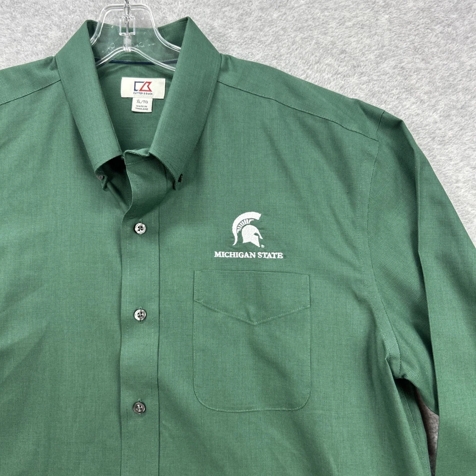 Michigan State Spartans Shirt Mens XL Green Long Sleeve Dress Cutter & Buck NCAA - Image 2 of 4