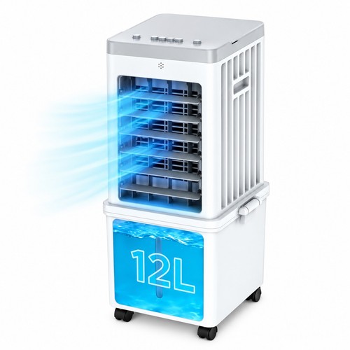 3-in-1 Evaporative Air Cooler 12L Tank 70W 3 Speed 60° Oscillation Quiet 35dB