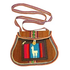 Peruvian Crossbody Bag Womens Small Brown Handwoven Llama Folk Art Boho Chic Bag