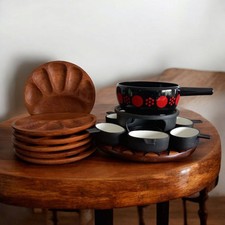  Vintage Fondueservice aus Gusseisen. Ramequins Digsmed