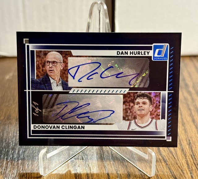 2025-26 Donruss Dan Hurley - Donovan Clingan  Dual Autographs Black 1/1 #DA-DHC