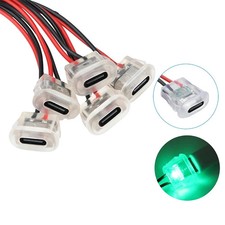 10PCS Female Connectors Transparent 2Pin USB Type-C With LED Lights Input