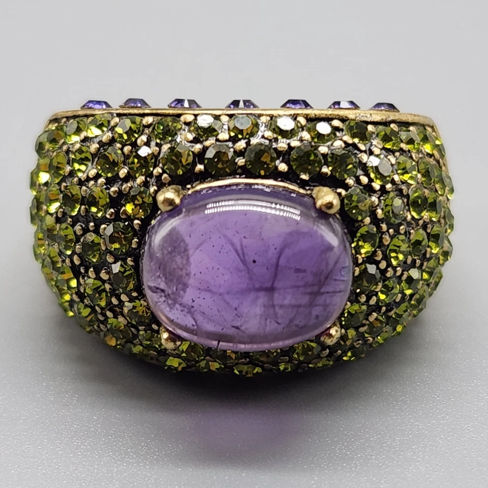 Anillo Heidi Daus Cluster Verde Púrpura Cabujón Estrás Latón Para Mujer Talla 11.75 Foto 4 de 4