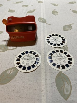 Vintage View-Master 3D Viewer Red Classic Toy Slide Viewer w/ 3 Sesame St Slides