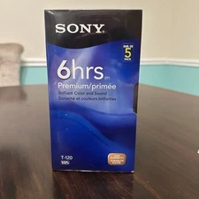 New 5 Pack SONY 6HR Blank High Quality VHS Tapes Standard Premium T-120VR