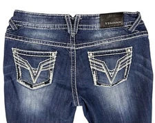 Vigoss Chelsea Capri Jeans Sz 11/12 Distressed Mid Rise Stretch Bling (34x23)