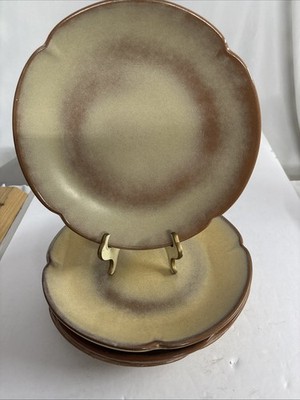 Frankoma Pottery Plainsman Prairie Gold 10  Dinner Plates 5F Scalloped Set of 4